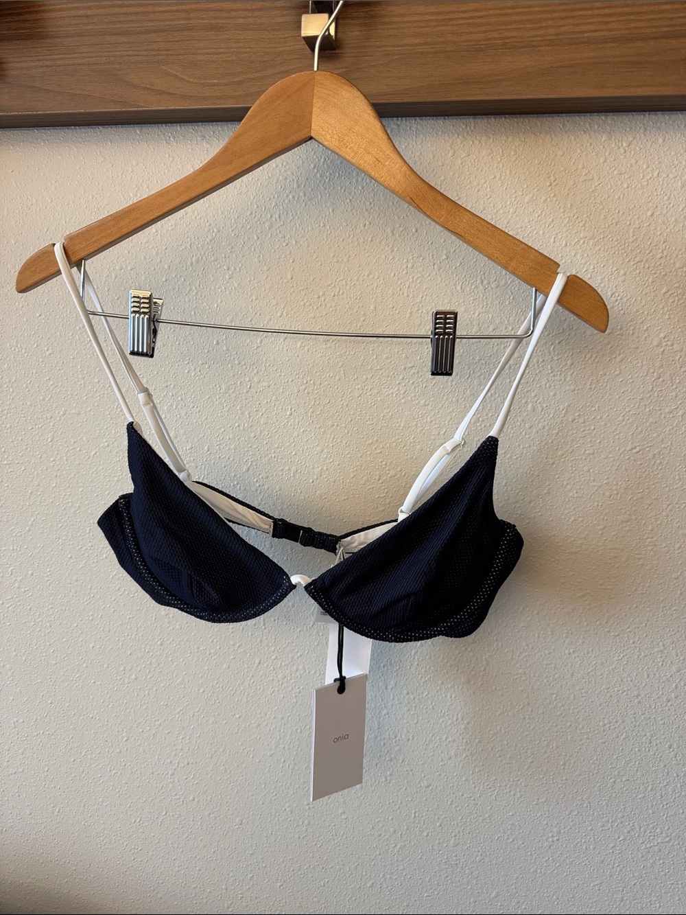 Onia Navy and White Mesh Underwire Bikini Top